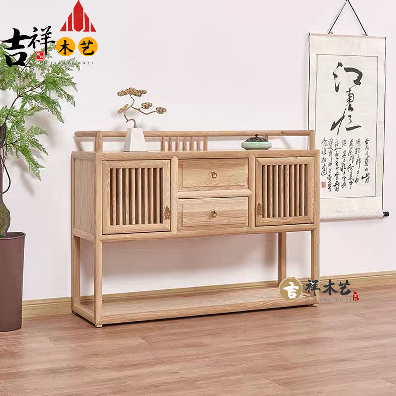 New Chinese style dining cabinet ash wood tea side cabinet solid wood low cabinet living room porch cabinet hall cabinet case table strip case paint-free