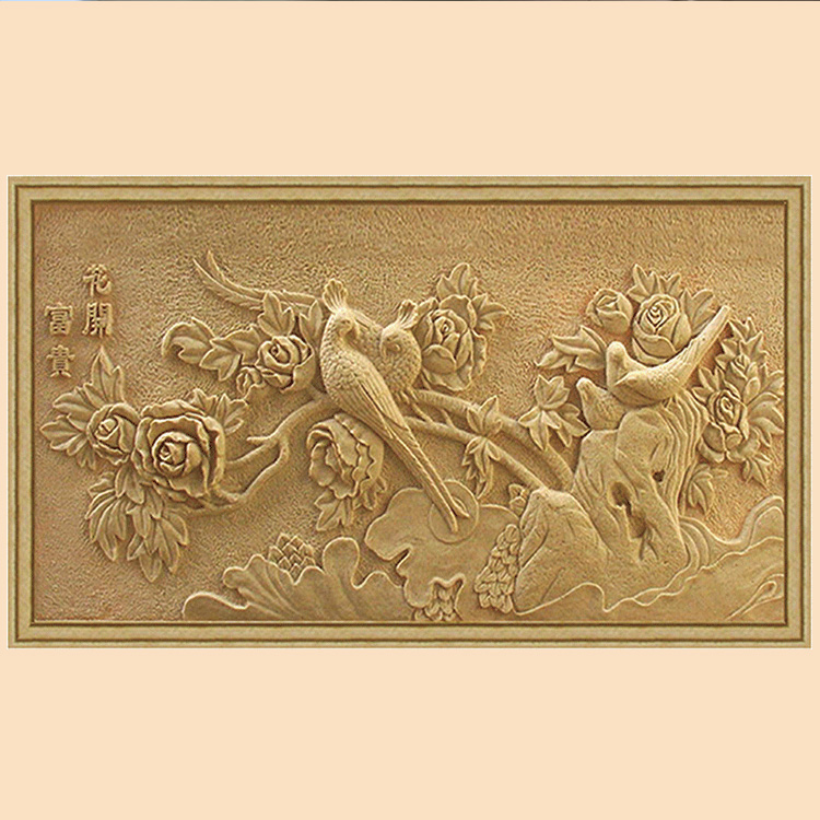 Artificial sandstone reliefs sandstone background wall Villa Exterior Wall Mural Hotel Front Logo Wall Peony Flowers Open Rich