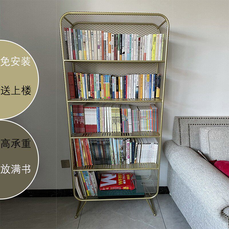 Corner Bookcase Bookshelf Floor Leaning Against Wall Nets Red Iron Art Shelf Living Room Light Lavish Wind Bookcase Containing Children
