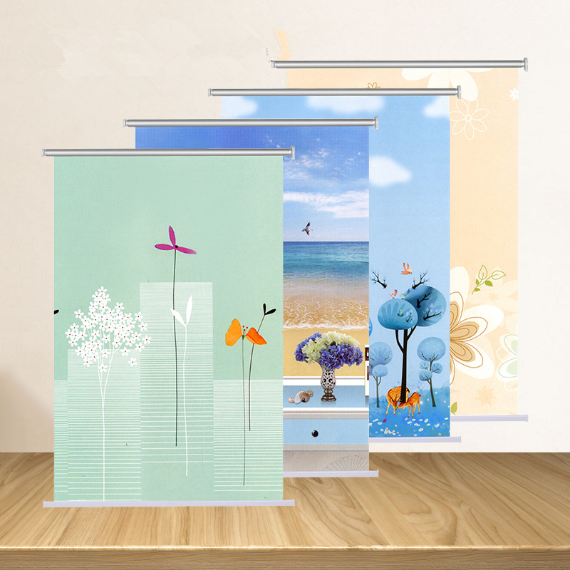 Korean mural shutters Roller blinds shading new pull beads heat insulation cartoon hanging painting single window bathroom light transmission