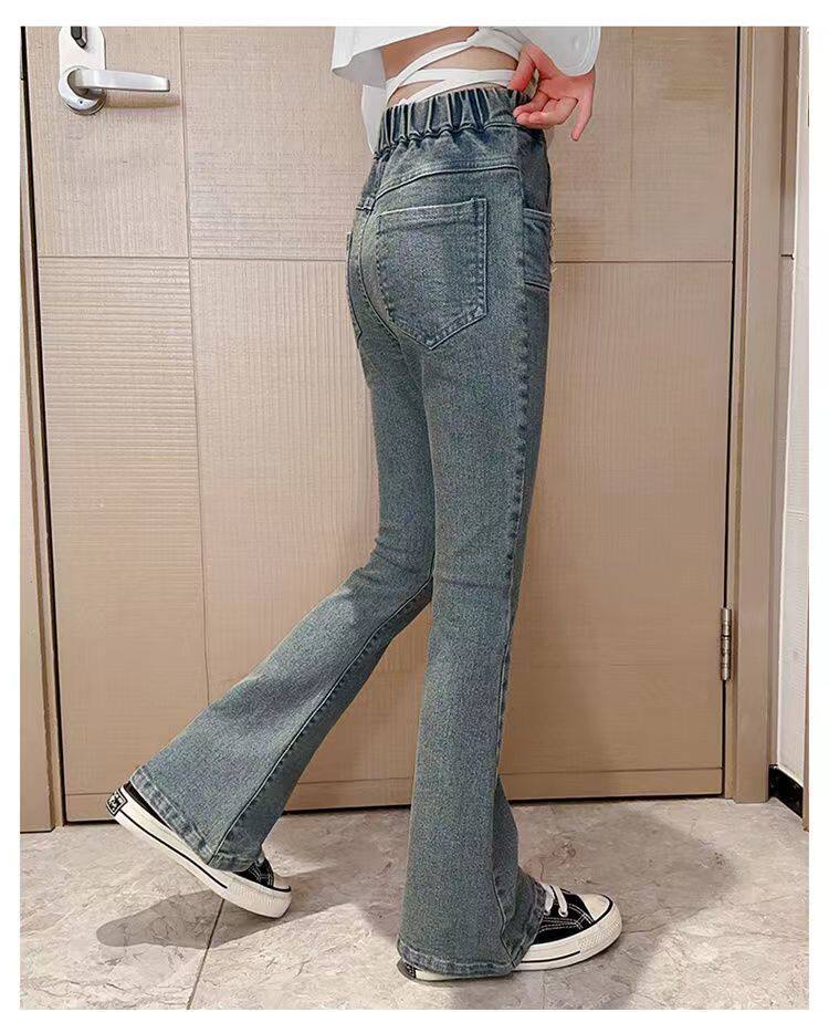 Джинсы детские 女童喇叭裤秋冬新款儿童加绒牛仔裤韩版洋气中大童时尚显瘦微喇裤