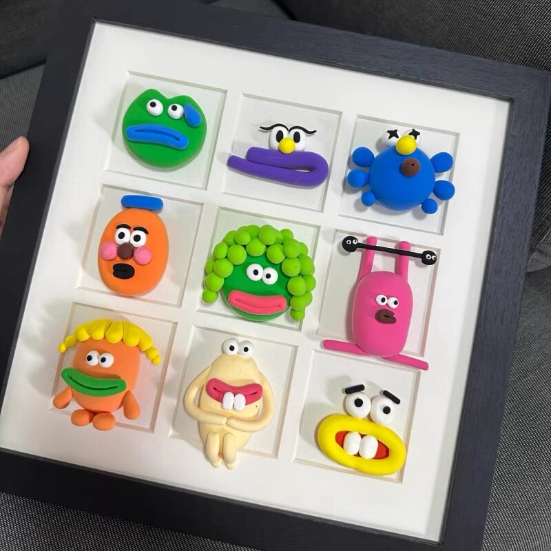 Clay DIY Material Kit Handmade 3D Clay Picture Frame Creative Ornament Quirky Emoji Clay Photo Frame Gift