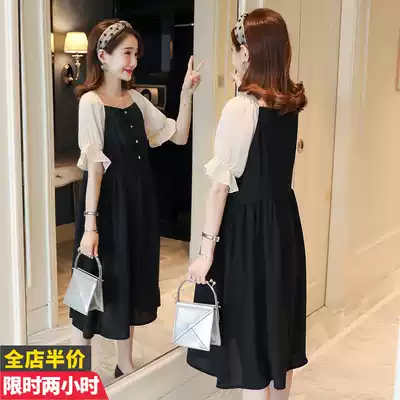 Maternity clothes trendy mother spicy mother 2021 spring and summer women's new fashion loose medium and long version of summer French dress