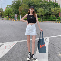 White a-language cowboy half-skirt woman 2022 summer new high-waisted thin black pants skirt butt short skirt