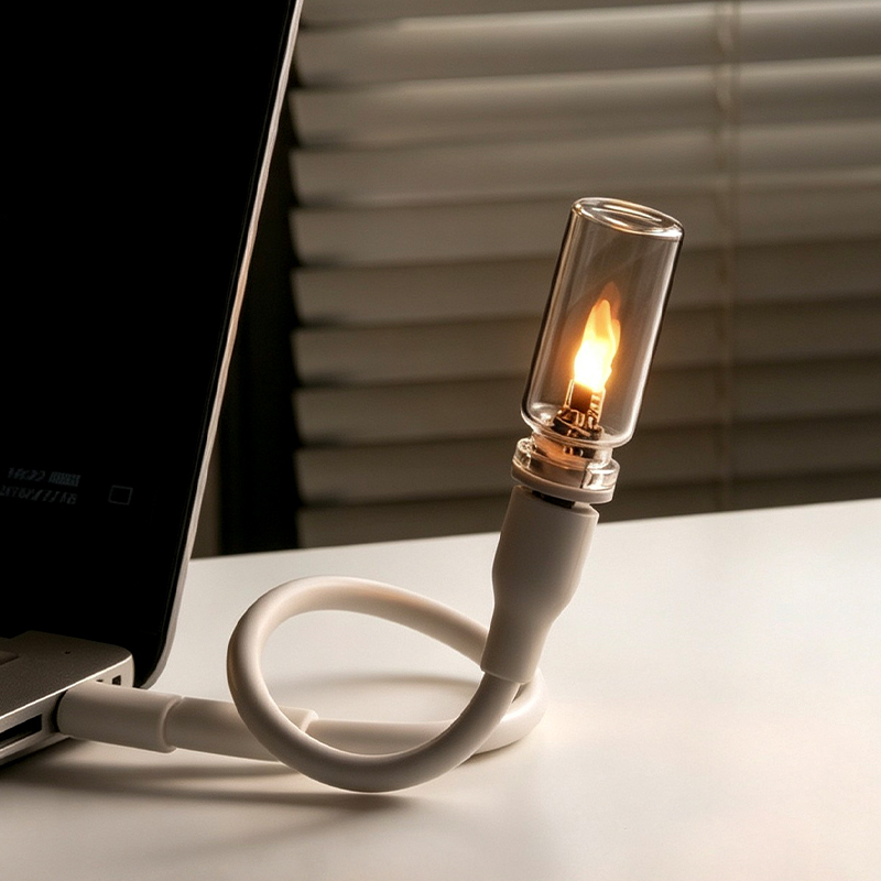 Simulated Dynamic Flame Atmosphere Lamp, Car-Mounted Desktop USB Flickering Flame Candle, Creative Bedside Night Light