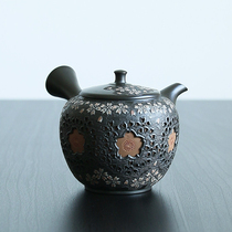 Japan imported Tokoname-yaki famous Shunyuan made cherry blossom hollow cross-hand urgent must side handle tea pot pure handmade