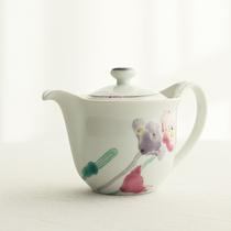 Spot Japan imported Kutani-yaki hand-painted flower back hand teapot stainless steel filter ceramic tea set