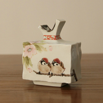 Spot Japan imported Kutani-yaki Nakamura Tao Zhi Hand-painted double bird small flower ceramic desktop decoration vase