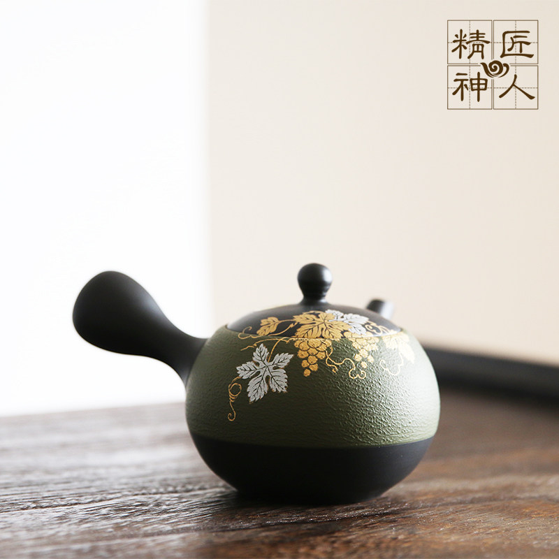 Spot Japanese Tokoname burnt gold and silver grape side handle teapot integrated filter screen straight tea set imported tea set