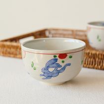 Spot Japan imported from the field burning ice cracked glaze hand-painted rabbit rice bowl high-value bucket-shaped bowl ceramic soup bowl noodle bowl