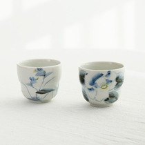 Spot Japan imported Kutani-yaki hand-painted dyeing pay double fun cup small teacup Handmade tea cup small wine glass