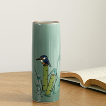 Spot Japan imported Kutani boiling water bird pattern hand-painted straight vase Small flower vase flower arrangement ceramic vase