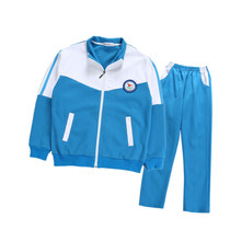 Spring and autumn junior high school and high school students blue and white cotton school uniform college students long-sleeved group class suit mens and womens sportswear