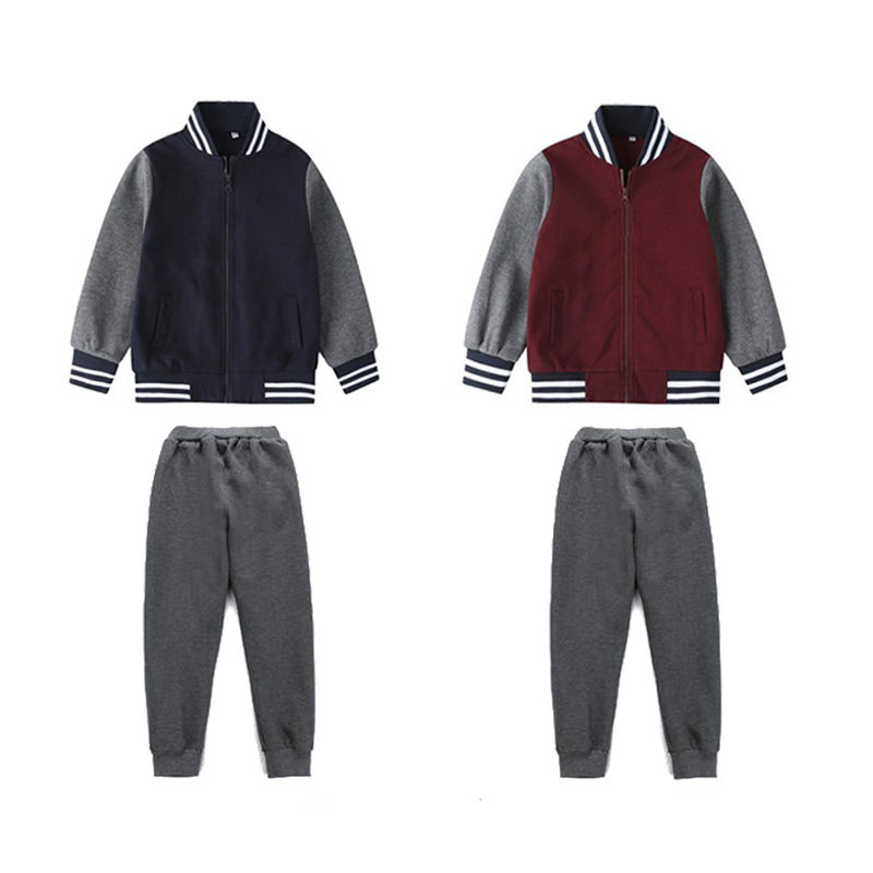 Maroon, navy, blue, baseball suit, zipper style, spring and autumn seasons, primary and secondary school boys, British Academy 
