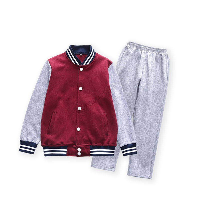 elementary and middle school students' school uniform set spring and autumn men's and women's pure cotton college british style children's set bordeaux red baseball uniform