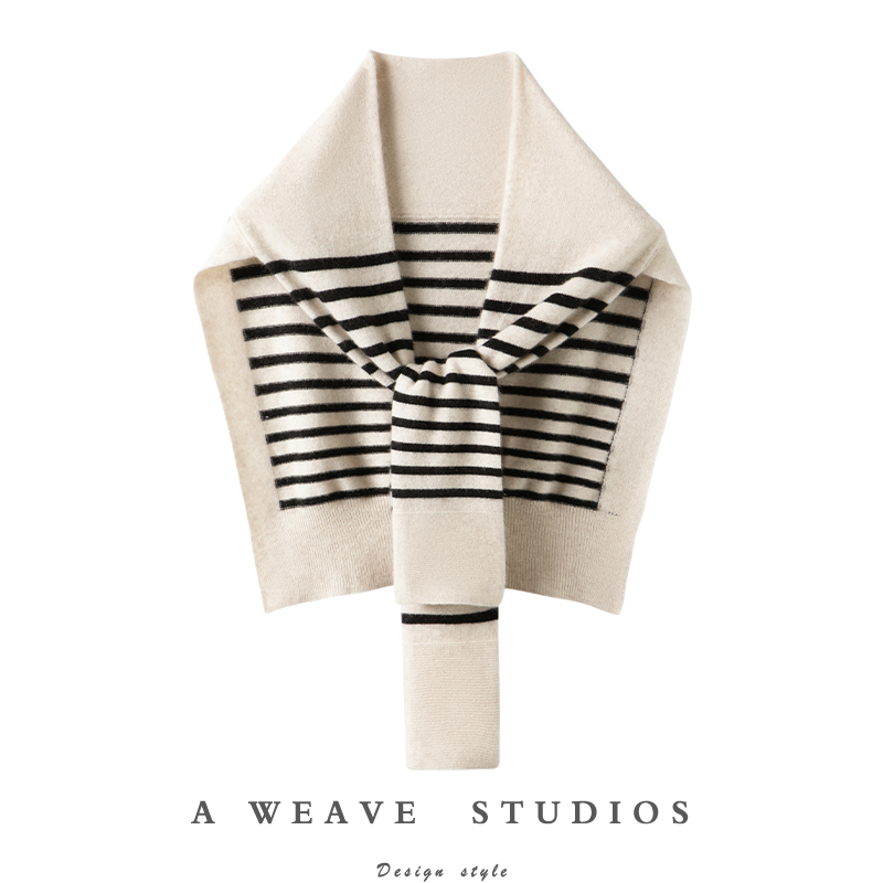 Versatile Layering Essential! 100% Cashmere Striped High-End Knit Shawl for Warmth and Neck Protection, Perfect for Pairing with Dresses Versatile Layering Essential! 100% Cashmere Striped High-End Knit Shawl for Warmth and Neck Protection, Perfect for Pairing with Dresses