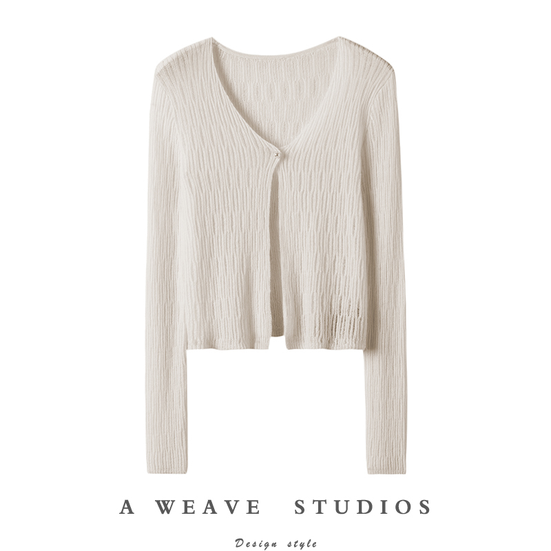 Beauty Is Intangible! Cashmere Sun-Protective Knitted Cardigan for Women, Thin Short Style with Hollow Design, Outer Shawl, Air-Conditioning Cover-Up