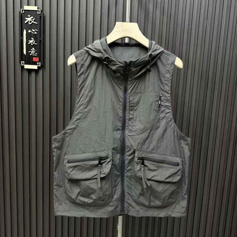 Hooded Sleeveless High-End Vest, Summer Outdoor Breathable Men's Sun Protection Clothing, Versatile Quick-Drying Top Jacket