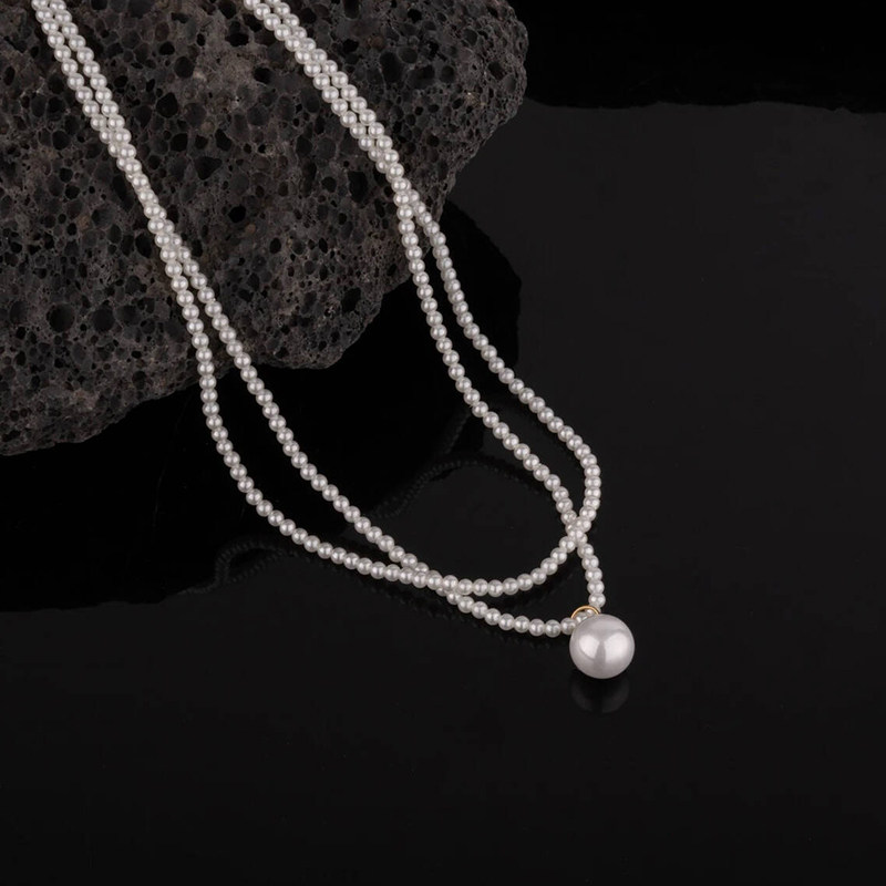 Afternoon Cocktail Party French-Style Imitation Pearl Necklace for Women, Light Luxury Niche Double-Layer Clavicle Chain, 2025 New Model