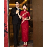Красное ципао, вечернее платье, длинное летнее свадебное платье, китайский стиль