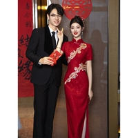 Красное ципао, вечернее платье, длинное летнее свадебное платье, китайский стиль