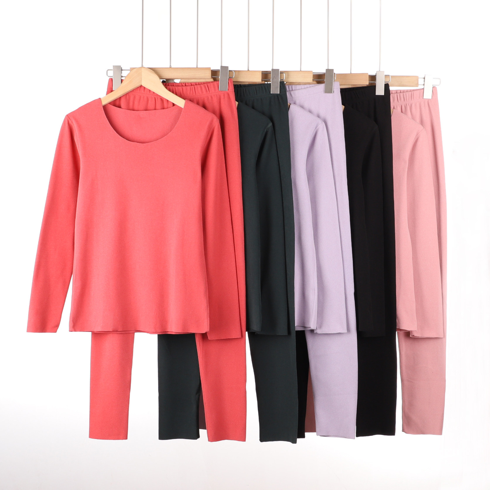 German velvet seamless heating clothing women's suit autumn and winter self-heating round neck inner layering clothes plus velvet thickening autumn clothes sanitary pants