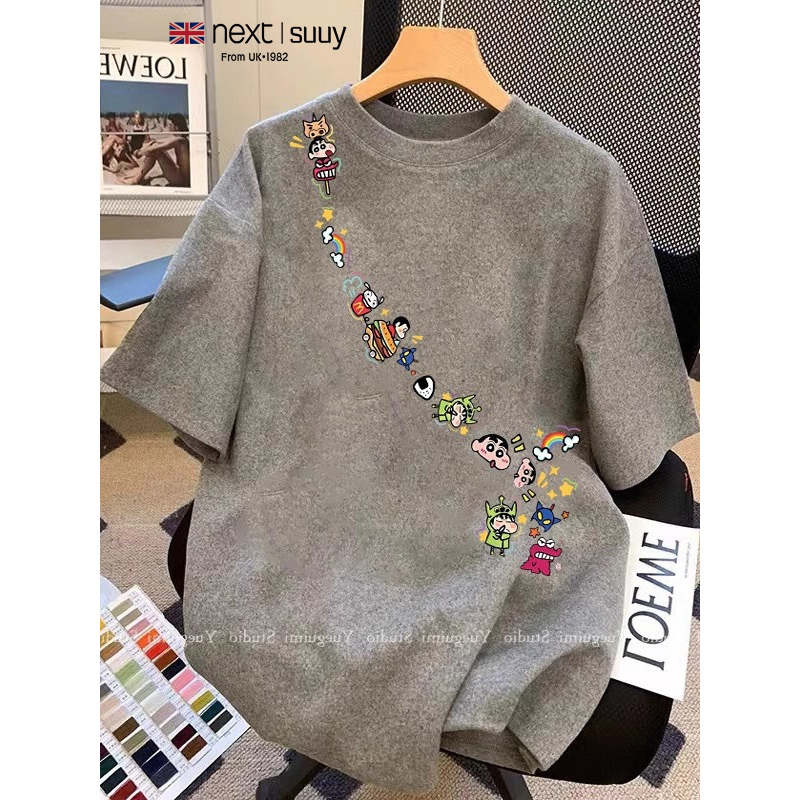 Next Suuy Uk Collaboration Cartoon Short-Sleeve T-Shirt for Women, Summer 2026 New Style, Regular Shoulder, Slimming, Loose Top, Trendy