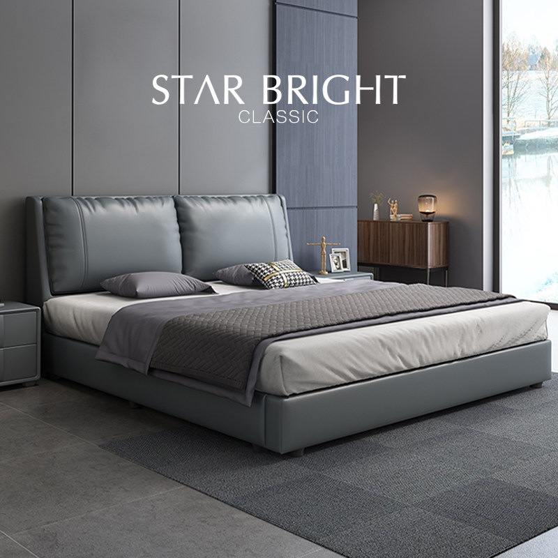 Bed Genuine Leather Bed Light Luxurious Modern Double Bed Master Bedroom 1 8 m Storage Wedding Bed 1 5m Tatami Soft Bunk Bed