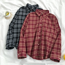 Hong Kong flavor retro plaid shirt female spring and autumn 2021 New Korean version of loose bf single-breasted Shirt