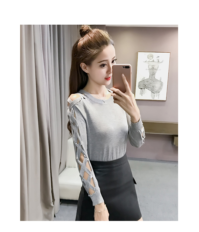 Phần mỏng mùa xuân và mùa thu mới của phụ nữ cổ tròn áo len dài tay áo len nữ hàng đầu áo sơ mi mỏng áo ngắn thủy triều áo len croptop