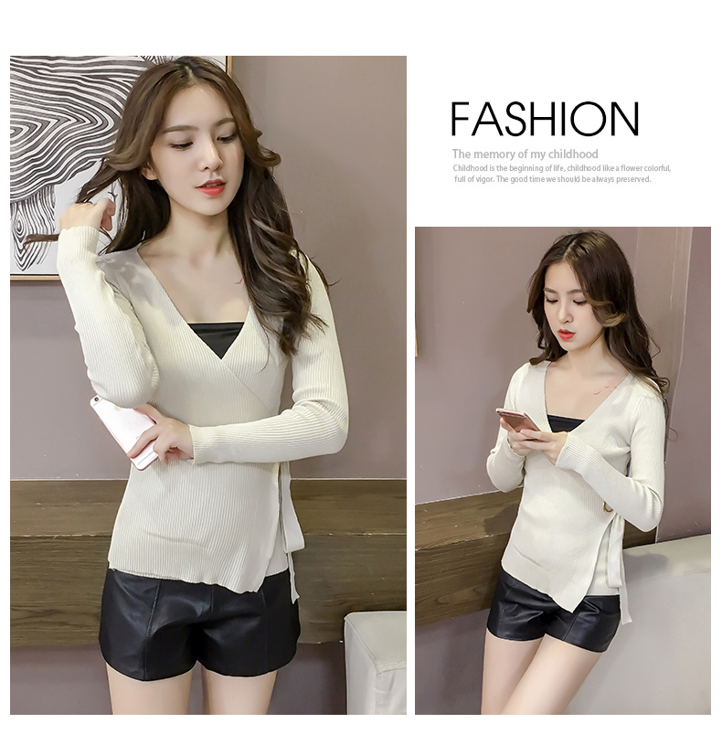 Áo len mùa thu 2018 mới Slim hoang dã áo len ngắn mùa thu và áo len mùa đông v-cổ áo len đáy dài tay nữ áo cardigan