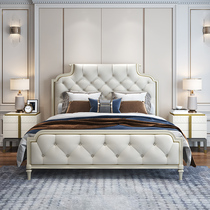 American bed Light luxury solid wood double bed 1 8 meters European style leather princess bed Modern simple 1 5 meters master bedroom wedding bed