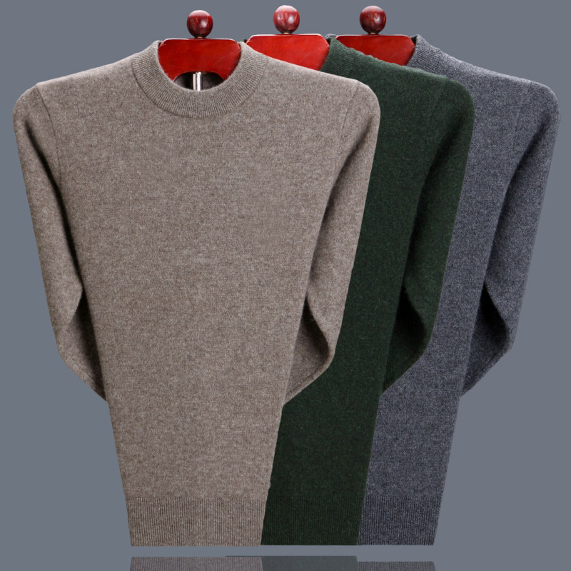 Hengyuanxiang sweater men's Korean version trend 100% pure wool long-sleeved pullover middle-aged and elderly round neck bottoming sweater men