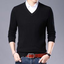 Hengyuan Xiang 2020 new pure sheep sweatshirt mens autumn and winter V collar middle-aged mens sleeve head warm-knitted sweater-weaters