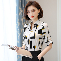 2022 Snowspin shirt female short-sleeved summer shirt new white shirt half-sleeved seven-point medium-sleeved loose middle-aged mother top