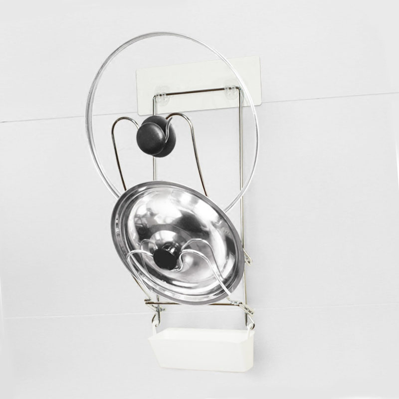 Kitchen stainless steel wall-mounted pot cover rack with water tray free of punching double-layer multi-functional household cutting board placement rack