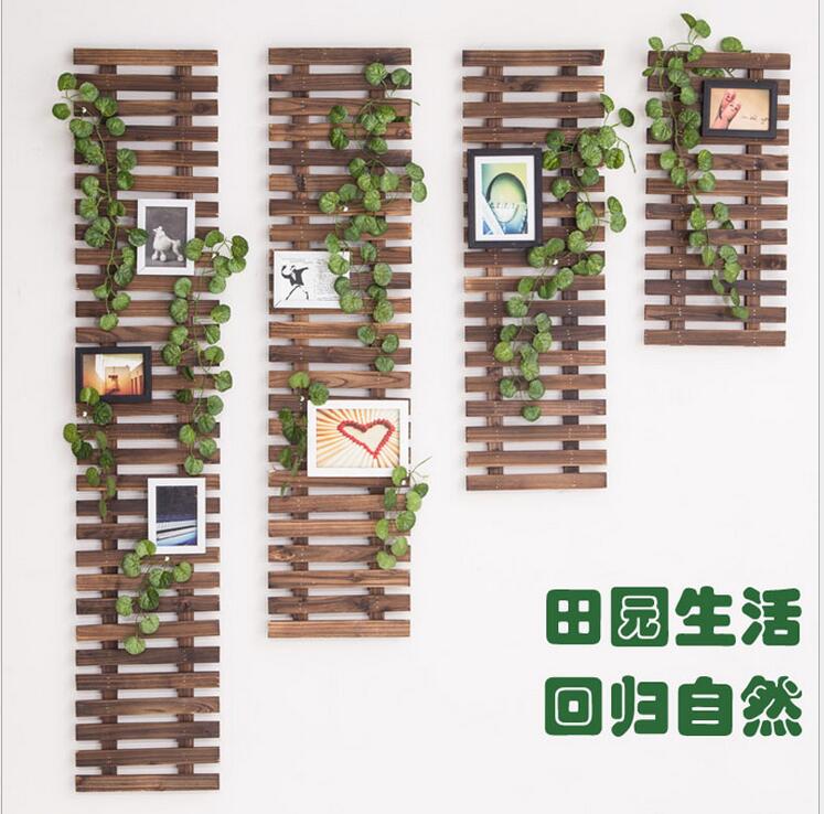 Outdoor carbonation anti-corrosive wood fence solid wood made wall decoration wall-mounted flower shelf patio wall-mounted grid climbing rattan