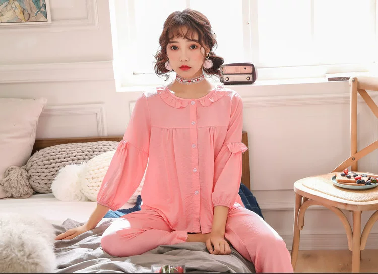 Autumn comfortable lace pijama for students, thin set, oversize