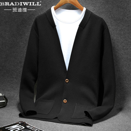 春秋开衫男毛衣V领欧美风英伦修身针织外套男