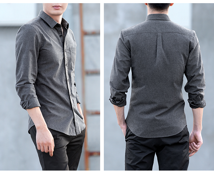 Áo sơ mi nam tay dài cotton trẻ trung màu sắc nhám nhám mùa thu đông dày mùa thu sinh thường áo sơ mi nam cao cấp hàng hiệu