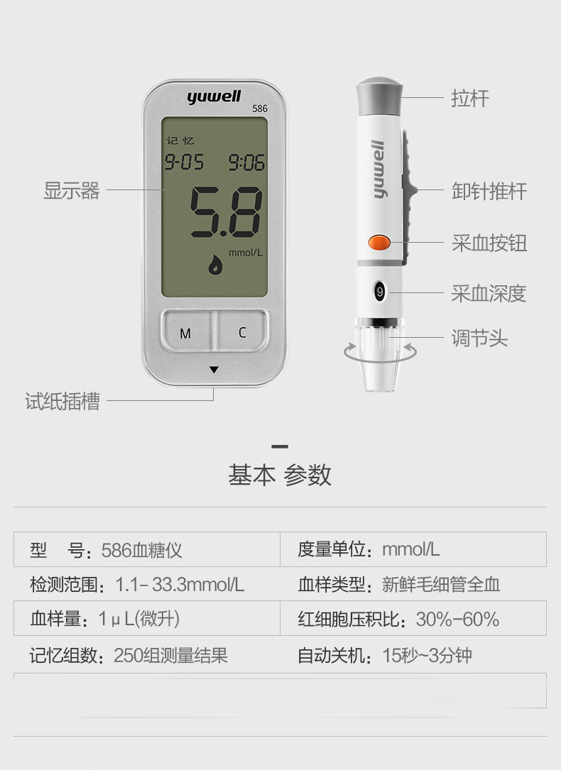 阿里健康大药房 鱼跃 家用全自动血糖测试仪 含50次耗材 图9
