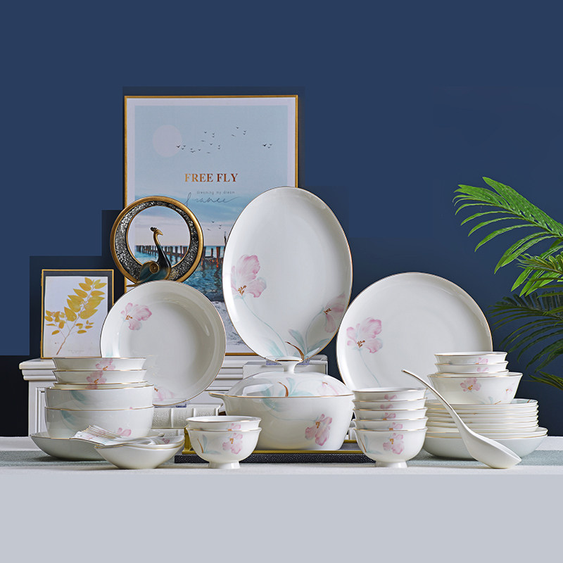 Tang Shan Jiayu manufacturer Jane about little fresh cutlery Porcelain Suit Bowls disc Saucer Noodle Bowl with Microwave Joe transfer Gift