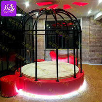 Themed Hotel Smart Spice Bed Apartment Folk Juku Iron Art Round Bird Cage Bed Guesthouse Multifunction Remote Control Electric Bed