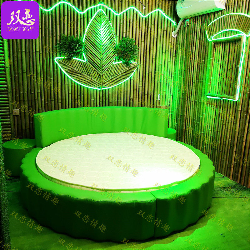 Themed Hotel Forest Leather Art Bamboo Round Bed Multifunction Home Innate bed Twin Beds Guesthouse Thermostatic Water Cool Mat
