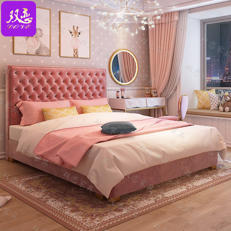 Themed guesthouse Pets lovers double bed net red hotel multifunctional spice shock bed Nordic light and luxurious electric bed