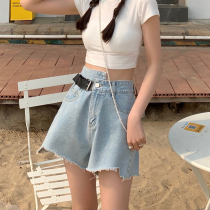 Retro Net red high waist denim shorts women loose 2021 summer new thin a-shaped wide leg hot pants ins tide