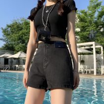 Hedo black high-waisted denim shorts womens summer thin 2021 new hot girl slim a-shaped bag hip hot pants