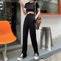 Hedo black high and low waist split suit pants Women summer 2021 New straight tube thin casual hanging wide leg pants