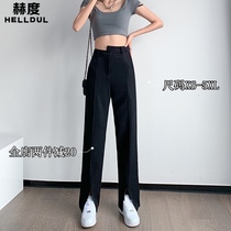 Hedegree irregular waist split suit pants womens high waist drape loose straight black casual mopping wide leg pants