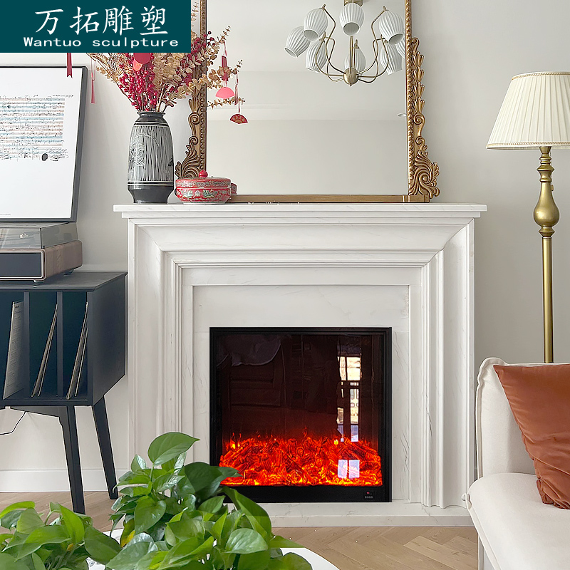 Marble Fireplace Face-style Modern Style Fireplace Minimalist Home Dress Han White Jade Stone American Living Room Decoration Fireplace-Taobao